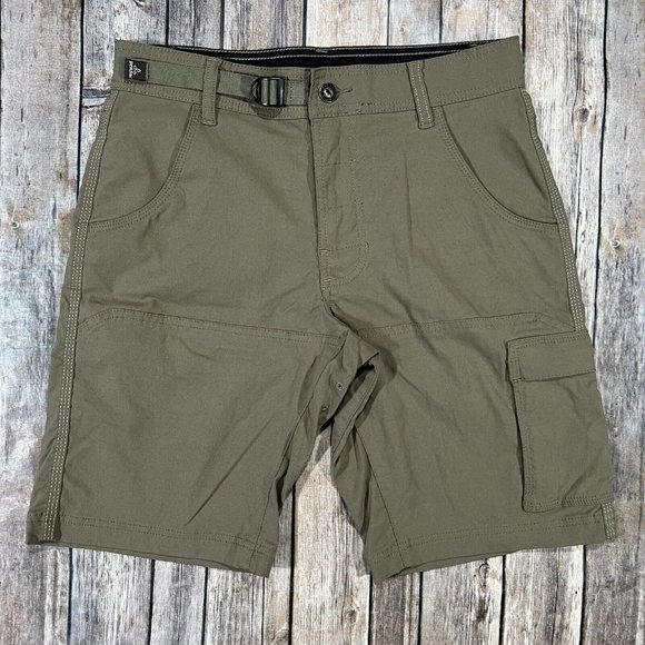 Prana Stretch Zion Short II 28x10 Mens Olive Green Belted Outdoor Hiking Trail - Picture 1 of 9
